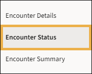 Reporting menu with yellow highlight box around Encounter Status report.